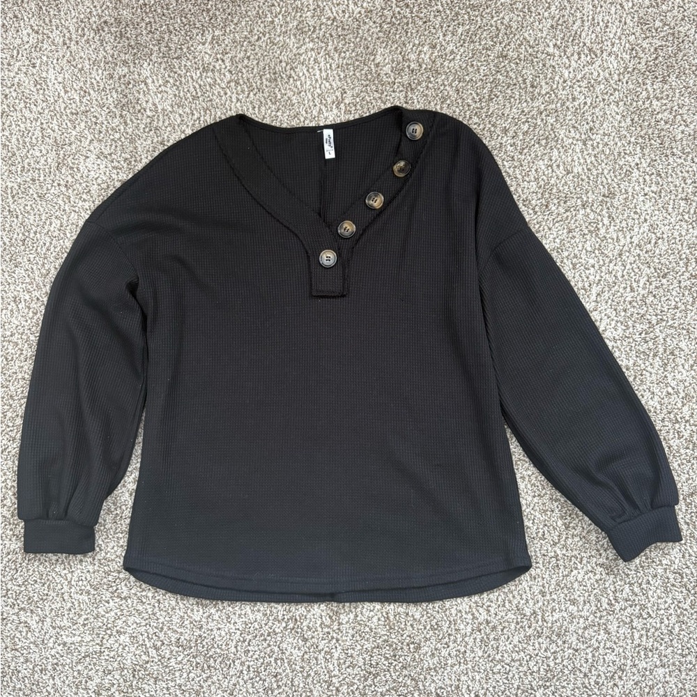 ePretty Black V-Neck Sweater with Button Accents